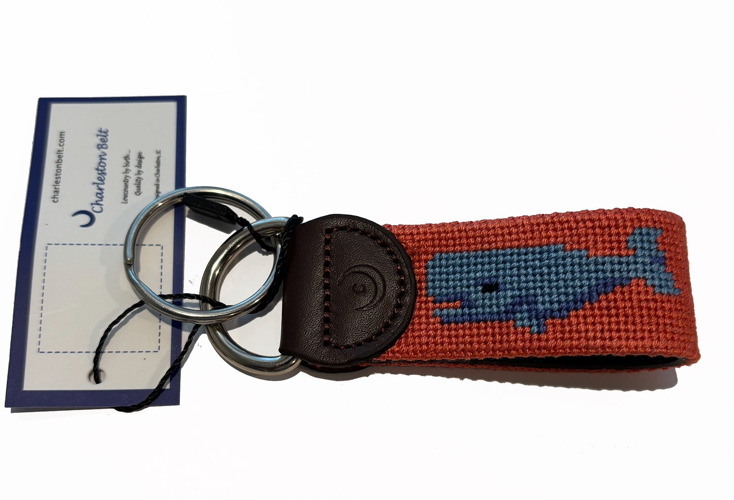 blue whale artisan needlepoint key fob