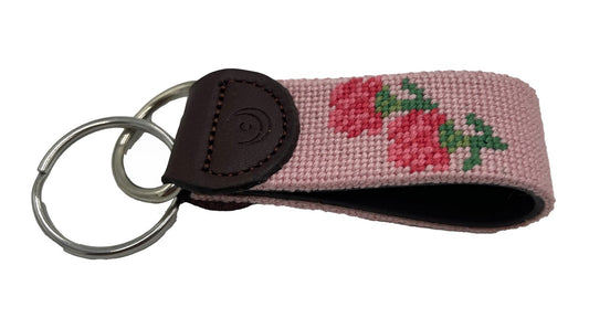 Key Fobs - Carnation Flower Hand-stitched Needlepoint