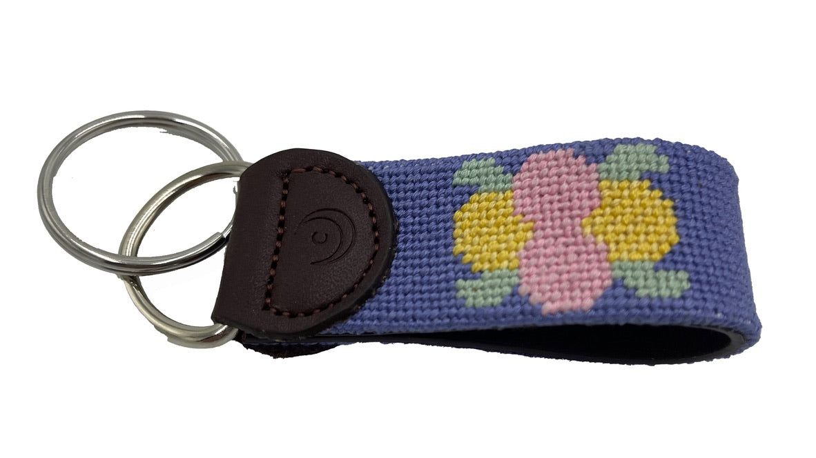 Key Fobs - Chrysanthemum Flower Hand-stitched Needlepoint