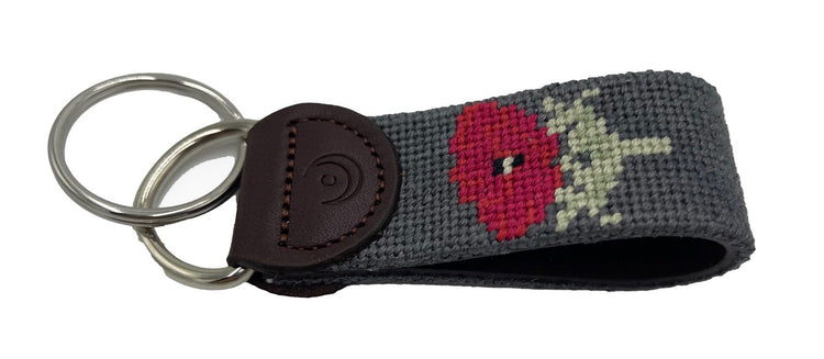 Key Fobs - Poppy Flower Hand-stitched Needlepoint