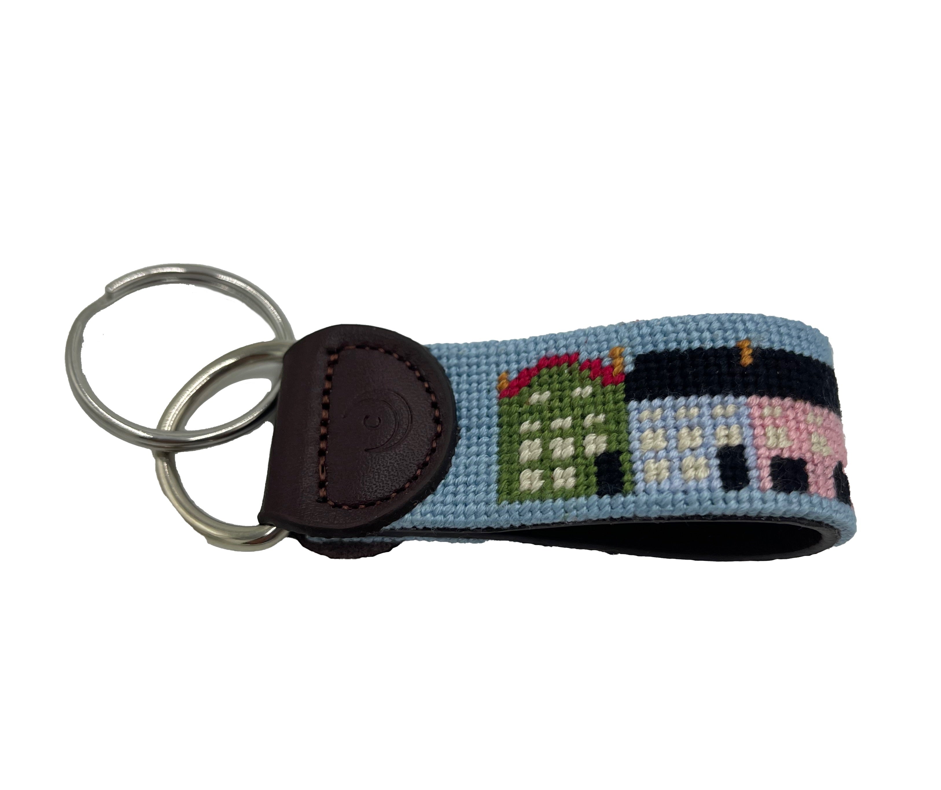 Key Fob - Charleston Rainbow Row Hand-stitched Needlepoint