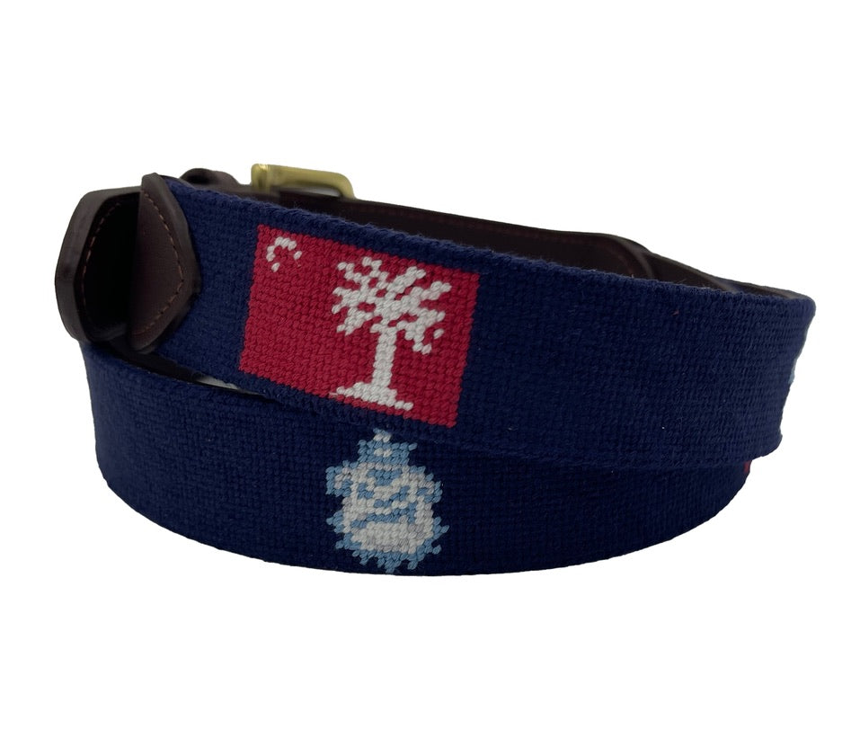 Charleston Belt The Citadel Logo Officially Licensed Hand-stitched Needlepoint Belt in Navy Blue