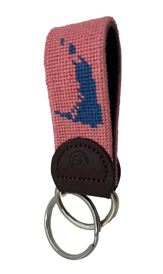 Key Fob - Nantucket Red and Blue Hand-stitched Needlepoint