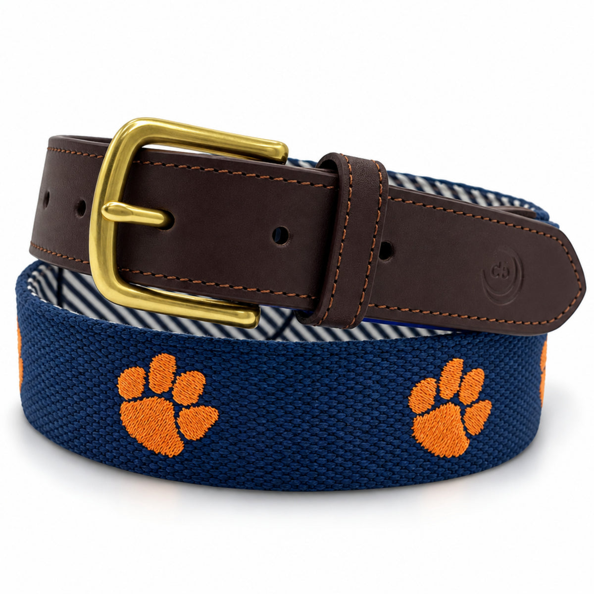 Clemson University Tigers - Officially Licensed - Orange Paw Embroidery on Navy Blue Canvas Web Belt