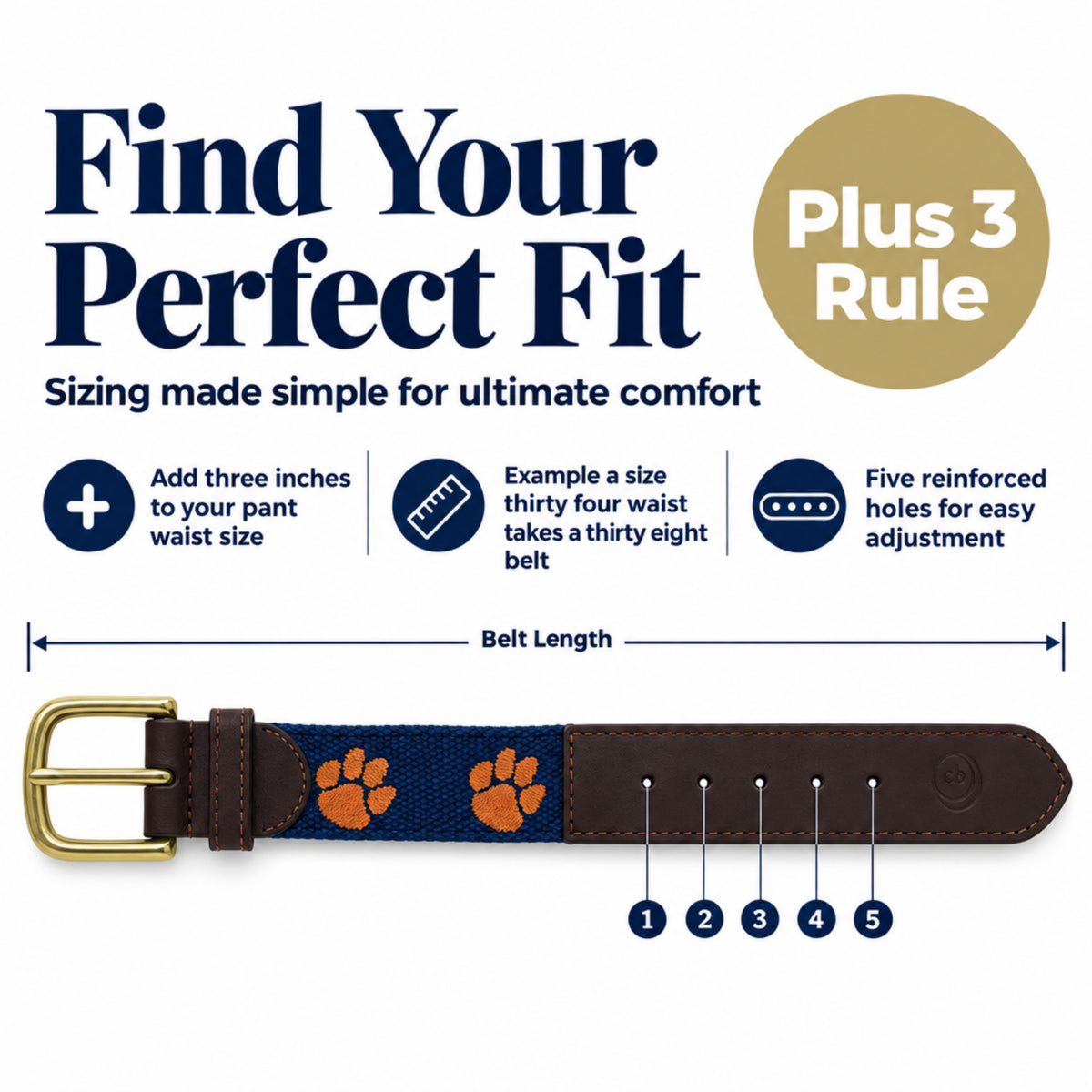 Clemson University Tigers - Officially Licensed - Orange Paw Embroidery on Navy Blue Canvas Web Belt