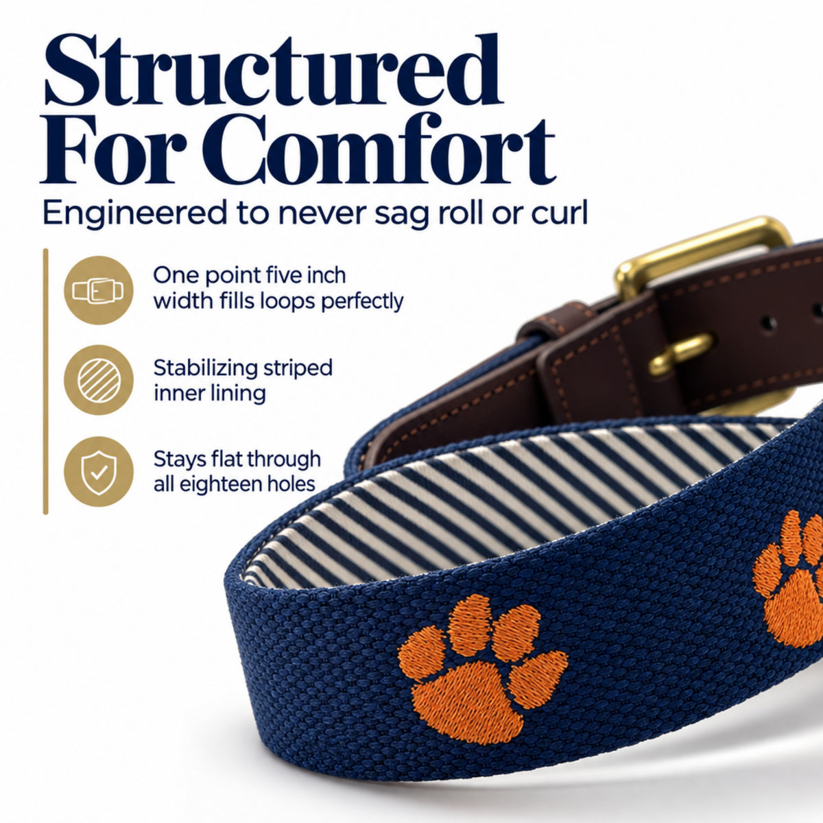 Clemson University Tigers - Officially Licensed - Orange Paw Embroidery on Navy Blue Canvas Web Belt