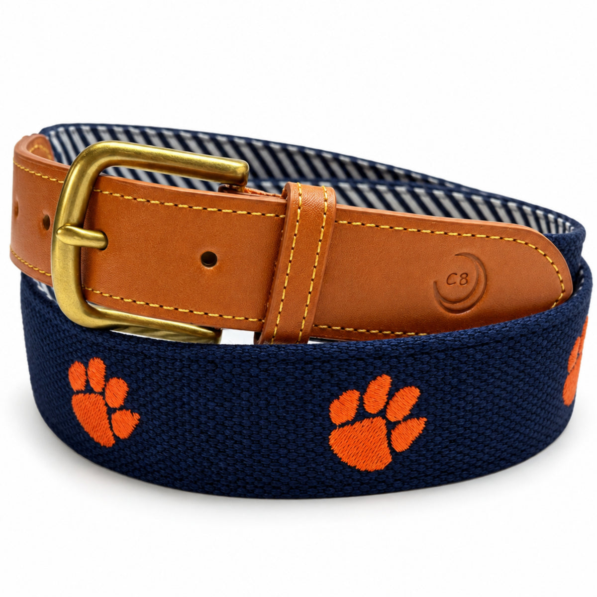 Clemson University Tigers - Officially Licensed - Orange Paw Embroidery on Navy Blue Canvas Web Belt