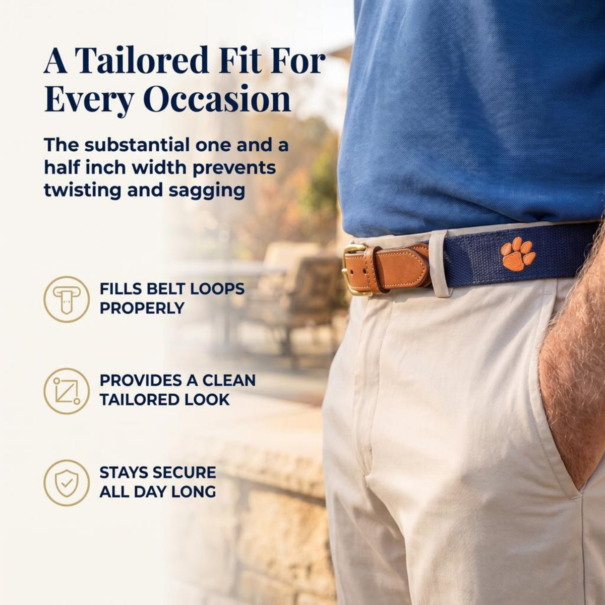 Clemson University Tigers - Officially Licensed - Orange Paw Embroidery on Navy Blue Canvas Web Belt