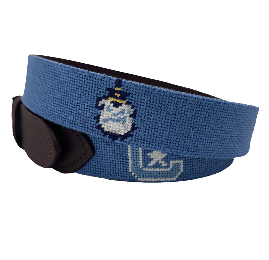 Charleston Belt The Citadel Logo Officially Licensed Hand-stitched Needlepoint Belt in Infantry Blue