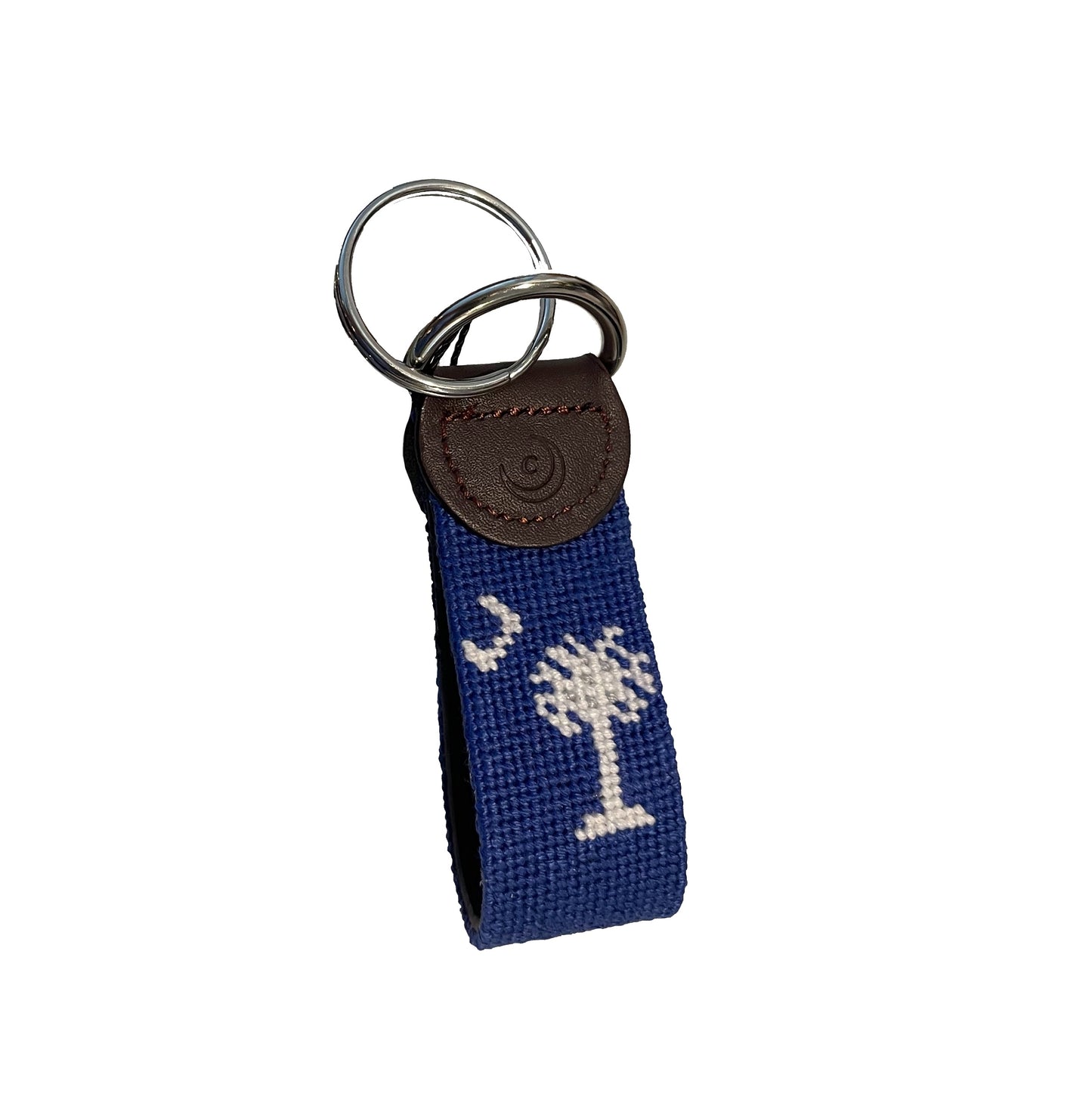 Crescent Moon and Palmetto Hand-stitched Needlepoint Key Fob