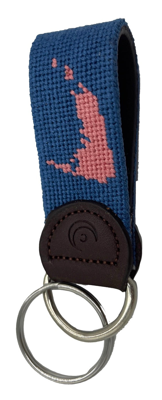 Key Fob - Nantucket Red and Blue Hand-stitched Needlepoint