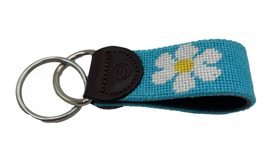 Key Fobs - Daisy Flower Hand-stitched Needlepoint