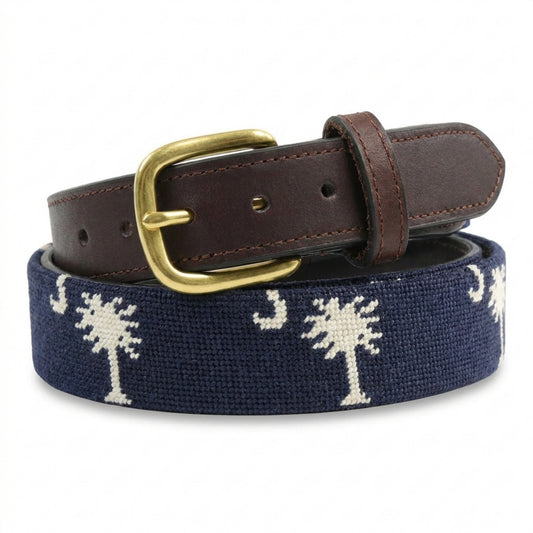 Charleston Belt Carolina Crescent Palmetto Hand-stitched Needlepoint Belt