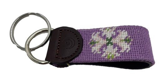Key Fobs - Lily Flower Hand-stitched Needlepoint