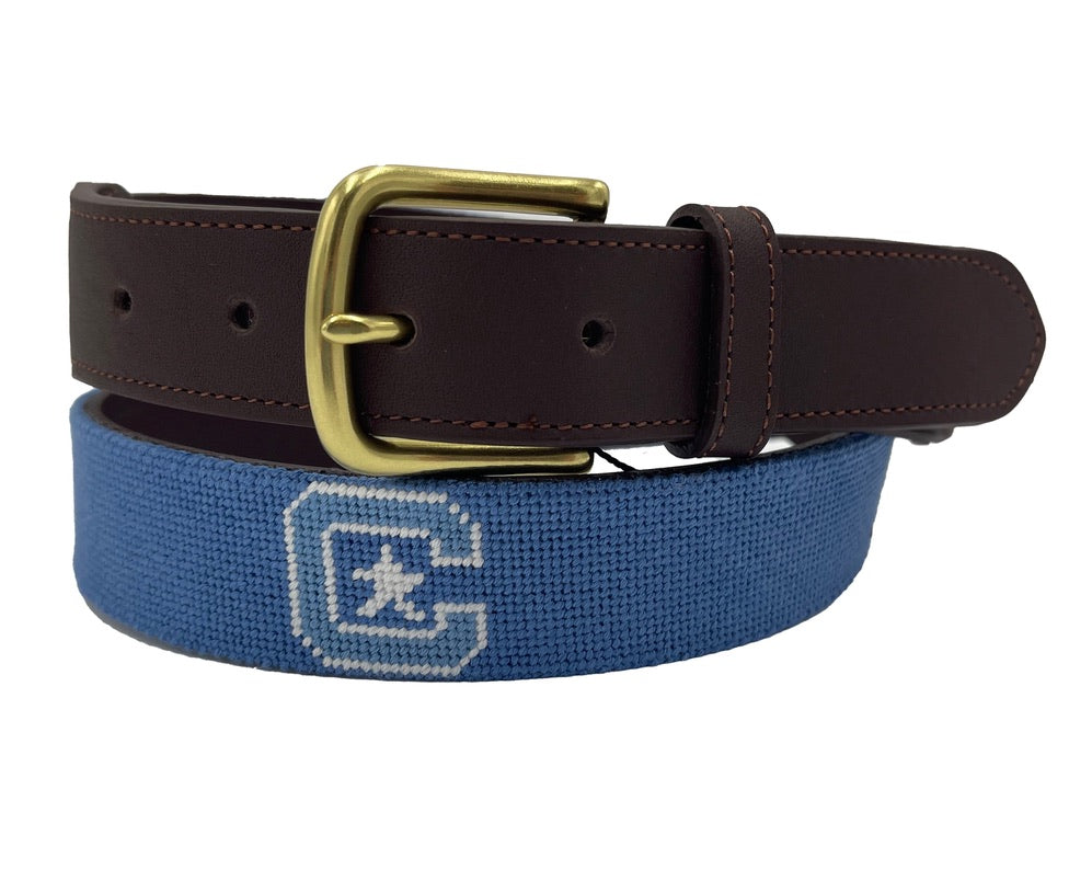 Charleston Belt The Citadel Logo Officially Licensed Hand-stitched Needlepoint Belt in Infantry Blue