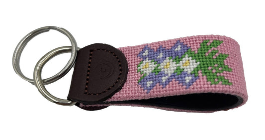 Key Fobs - Larkspur Flower Hand-stitched Needlepoint