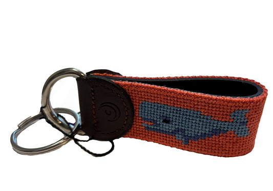blue whale artisan needlepoint key fob