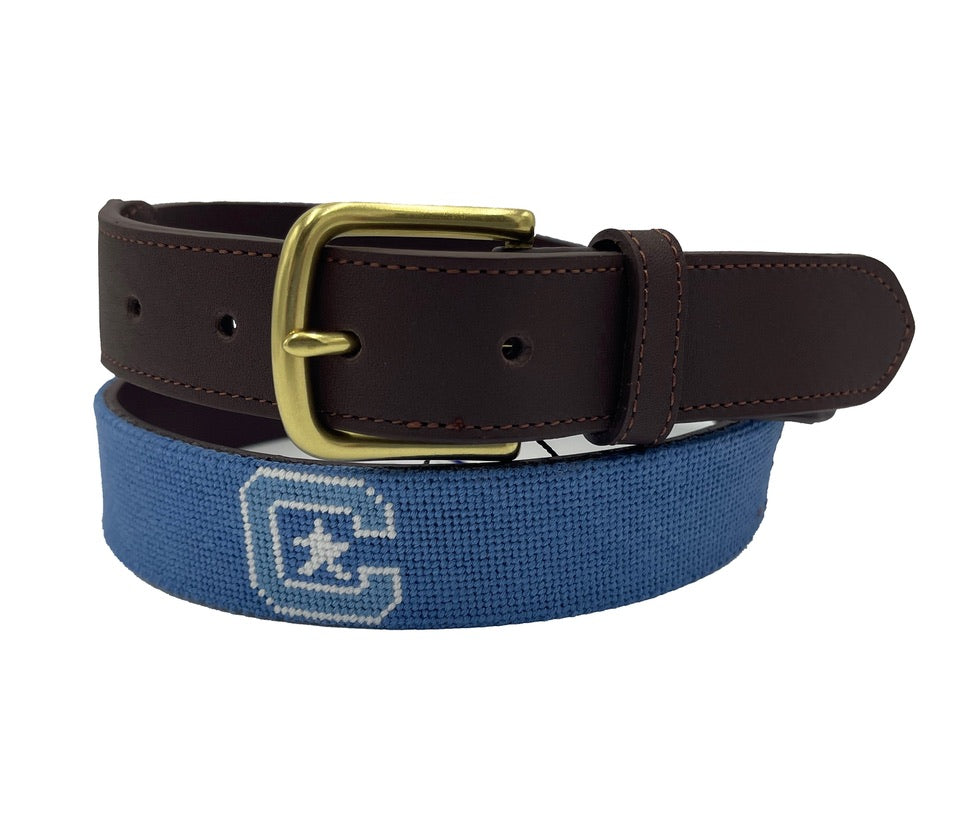 Charleston Belt The Citadel Logo Officially Licensed Hand-stitched Needlepoint Belt in Infantry Blue