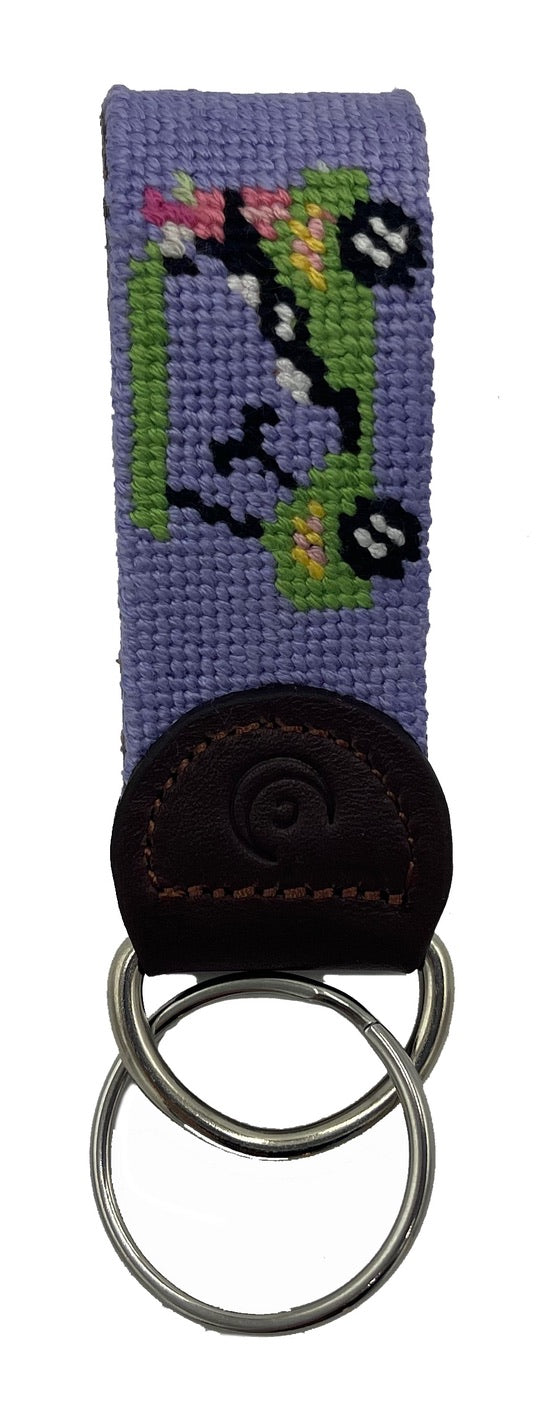 Key Fob - Golf Cart Hand-stitched Needlepoint