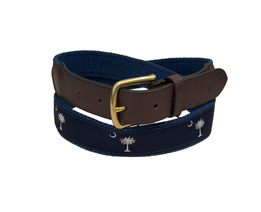 South Carolina Crescent Moon Palmetto State Flag Belt - Navy Blue