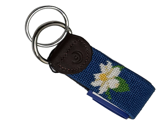 Floral Needlepoint Keychain - Leather Key Ring