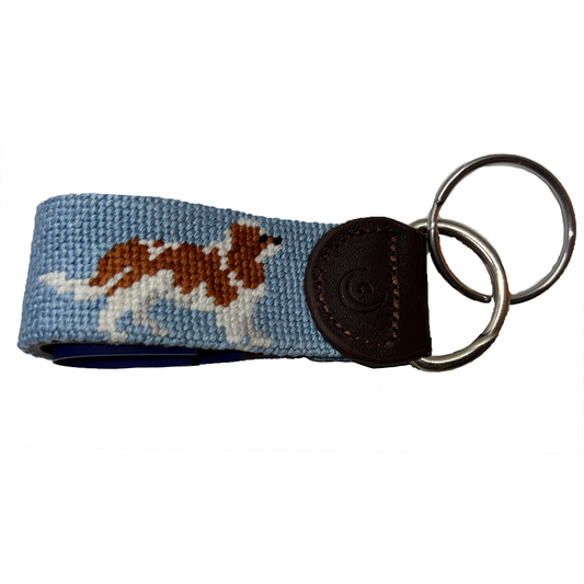 Key Fob - King Charles Cavalier Blue Hand-stitched Needlepoint