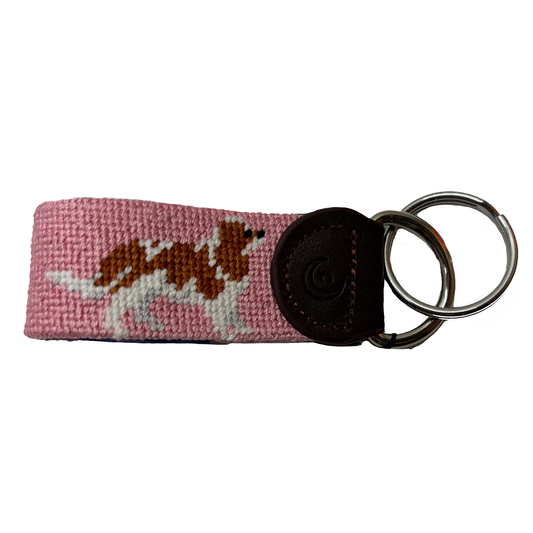 Key Fob - King Charles Cavalier Pink Hand-stitched Needlepoint