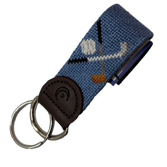 Key Fob - Golf Clubs Crossed Hand-stitched Needlepoint