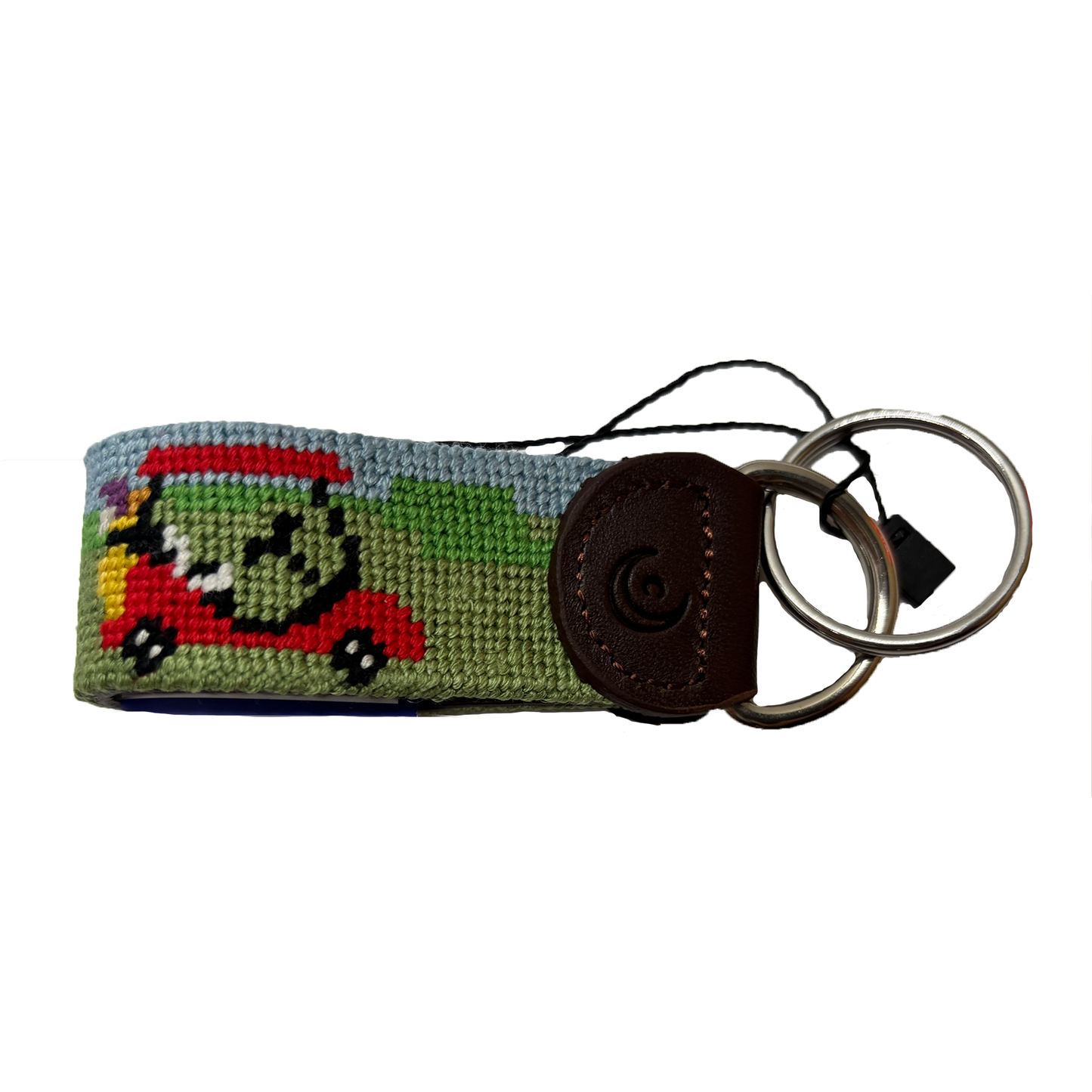 Key Fob - Golf Cart Red Hand-stitched Needlepoint