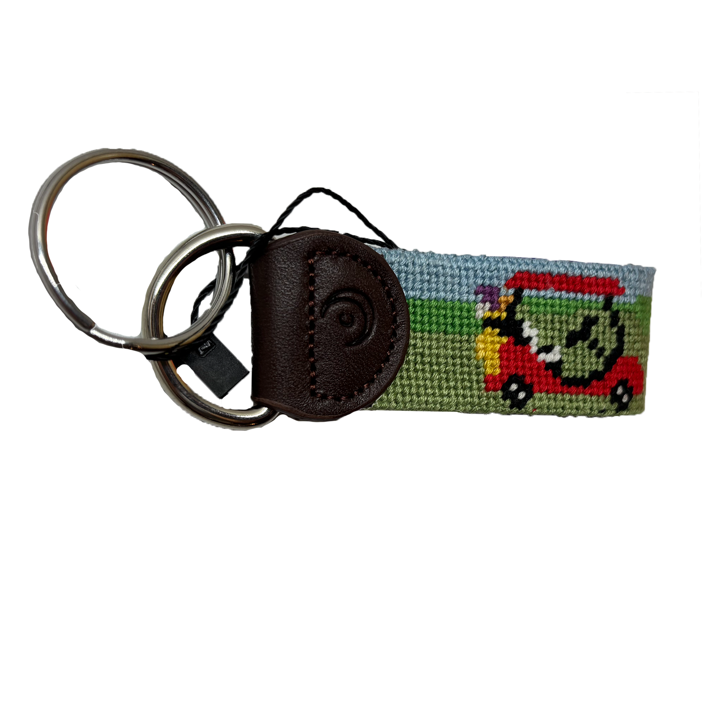 Key Fob - Golf Cart Red Hand-stitched Needlepoint