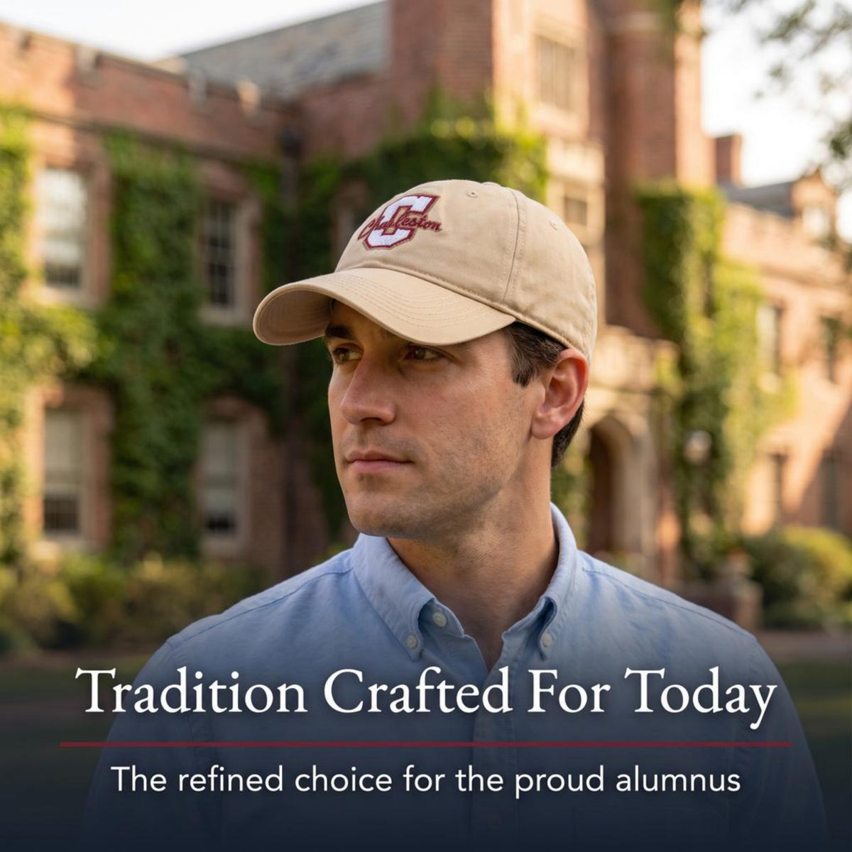 College of Charleston Twill Embroidered Brim Hat Cap Khaki