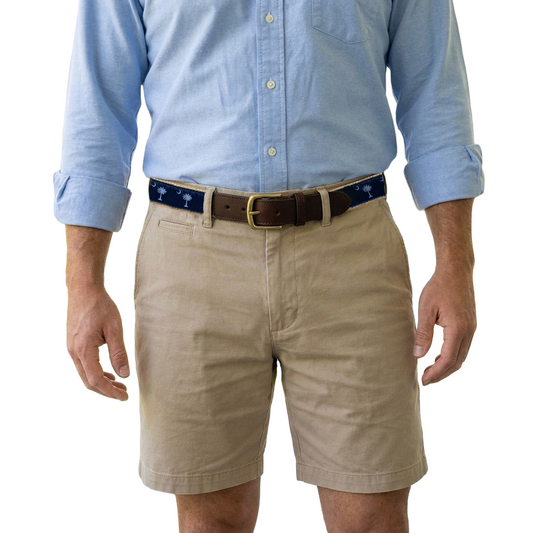 Navy on Khaki - South Carolina Crescent Moon Palmetto State Flag Belt