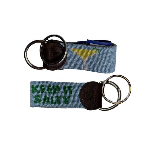 Margarita Keychain - Needlepoint Leather Key Ring