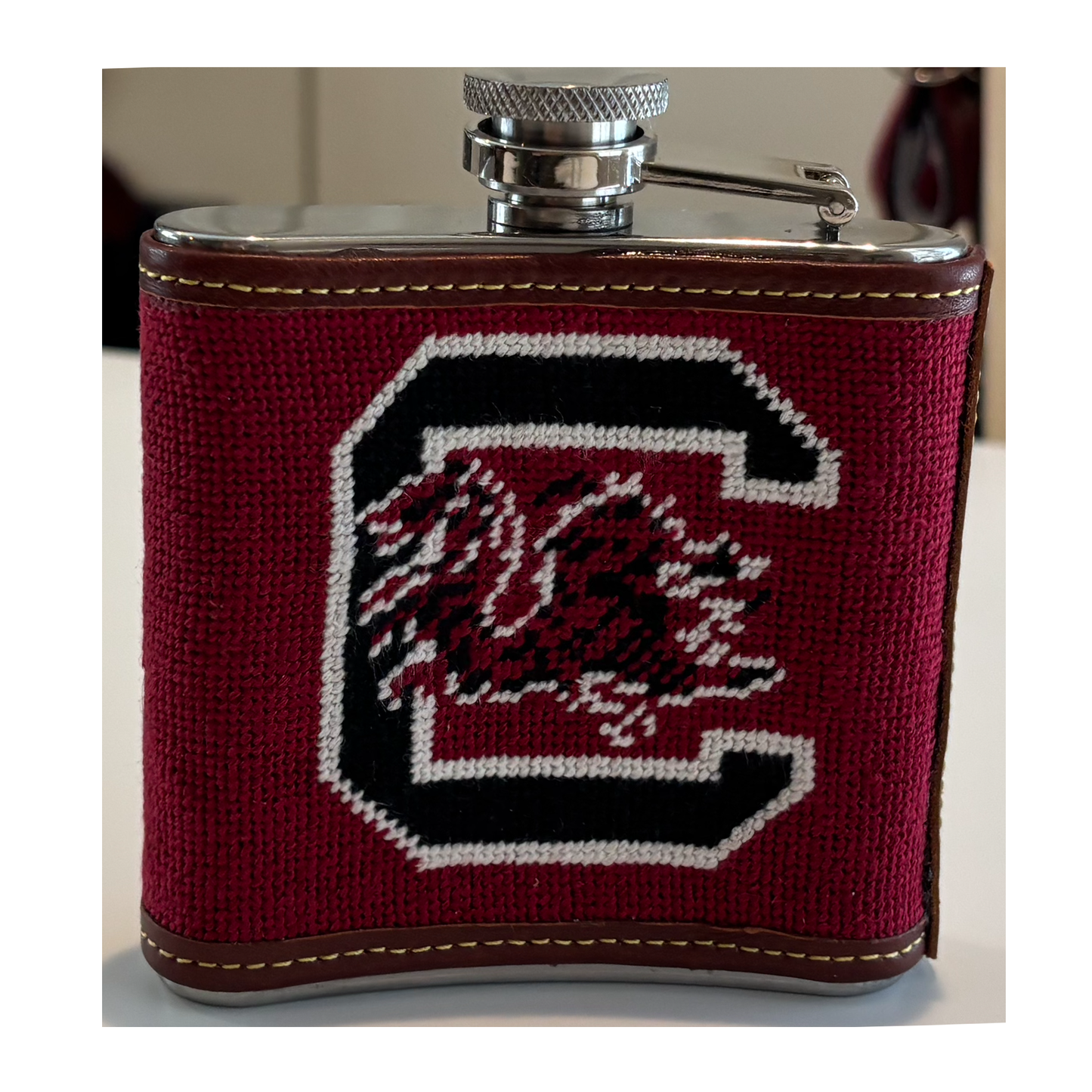 USC Gamecocks artisan needlepoint flask