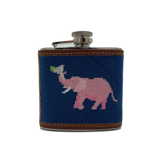 Hand-stitched Needlepoint Flask - Party Elephant