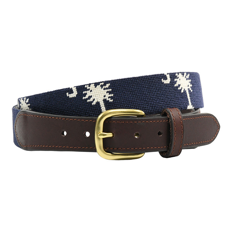 hand-stitched needle-point belt - carolina crescent palmetto - charlestonbelt.com