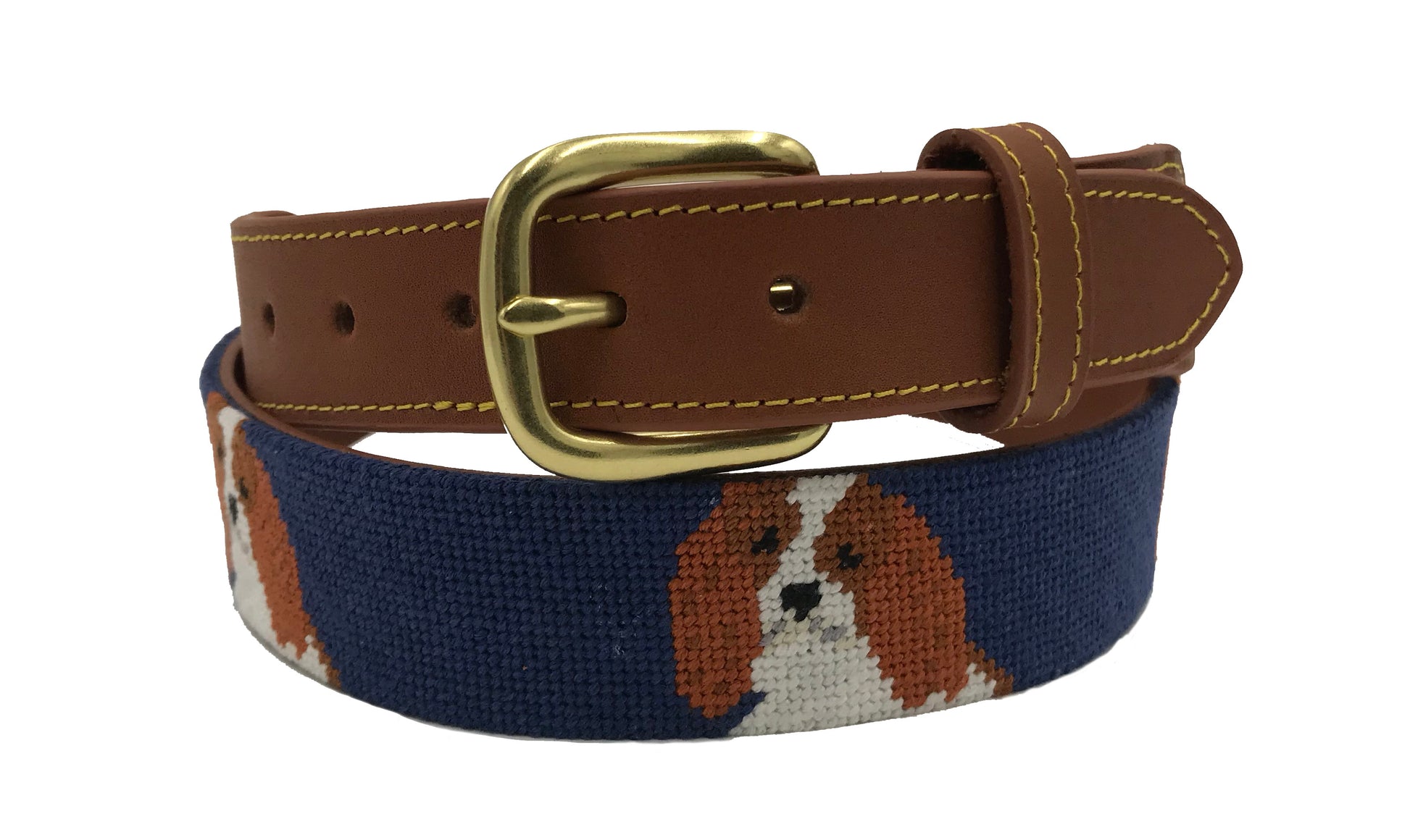 hand-stitched needle-point belt Cavalier King Charles Spaniel - charlestonbelt.com