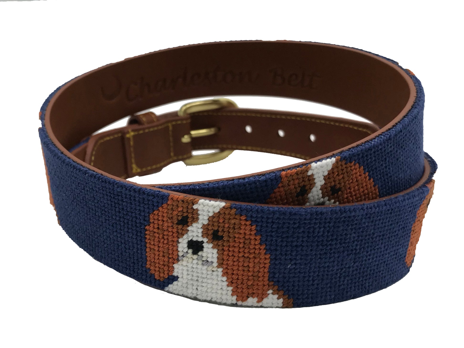 hand-stitched needle-point belt Cavalier King Charles Spaniel - charlestonbelt.com