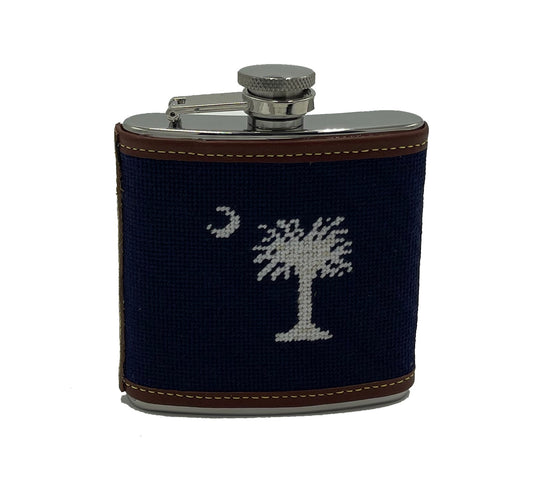 Crescent and Palmetto Hand-stitched Needlepoint Flask 5 oz