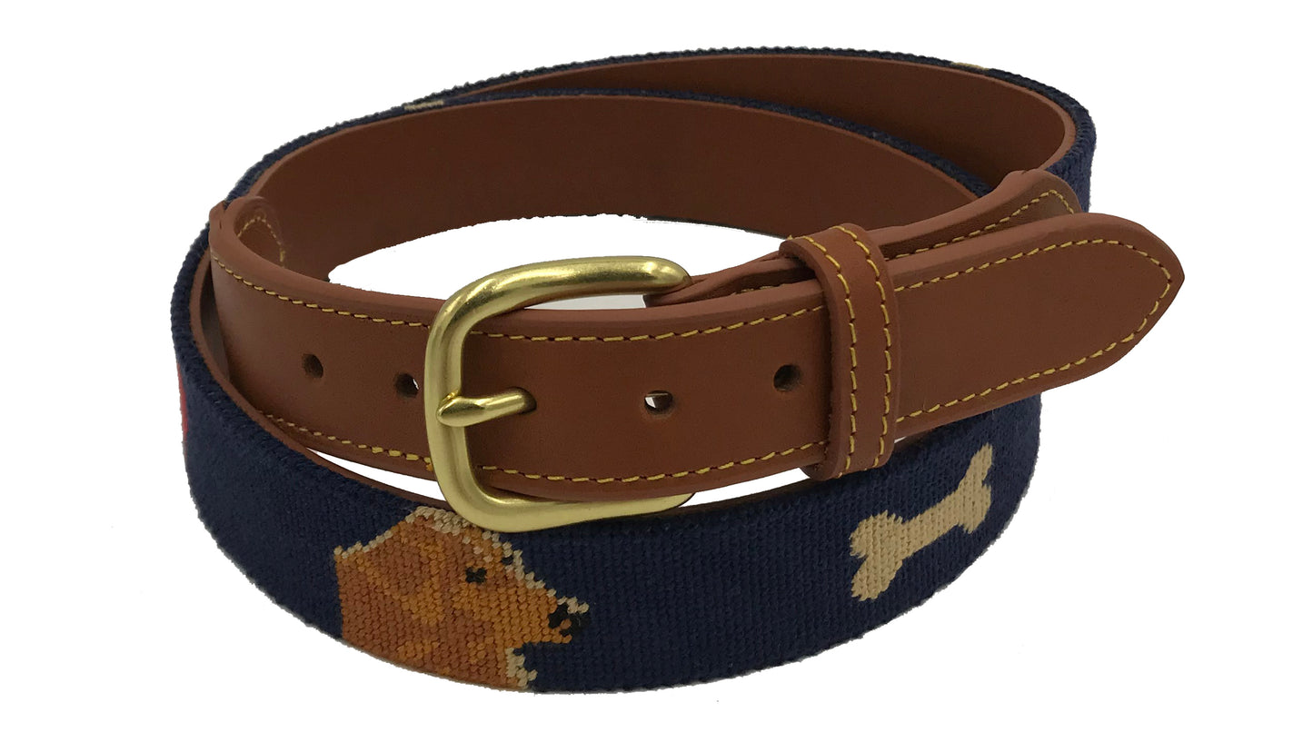 Charleston Belt Golden Dog Hand-stitched Needlepoint Belt - Kids