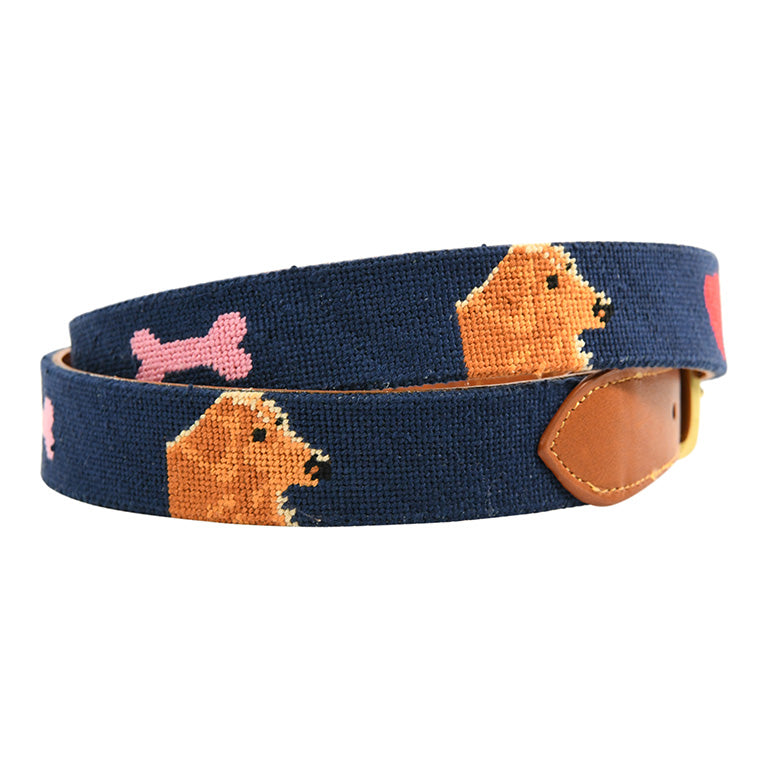 hand-stitched needle-point belts Golden Retriever Dog - charlestonbelt.com