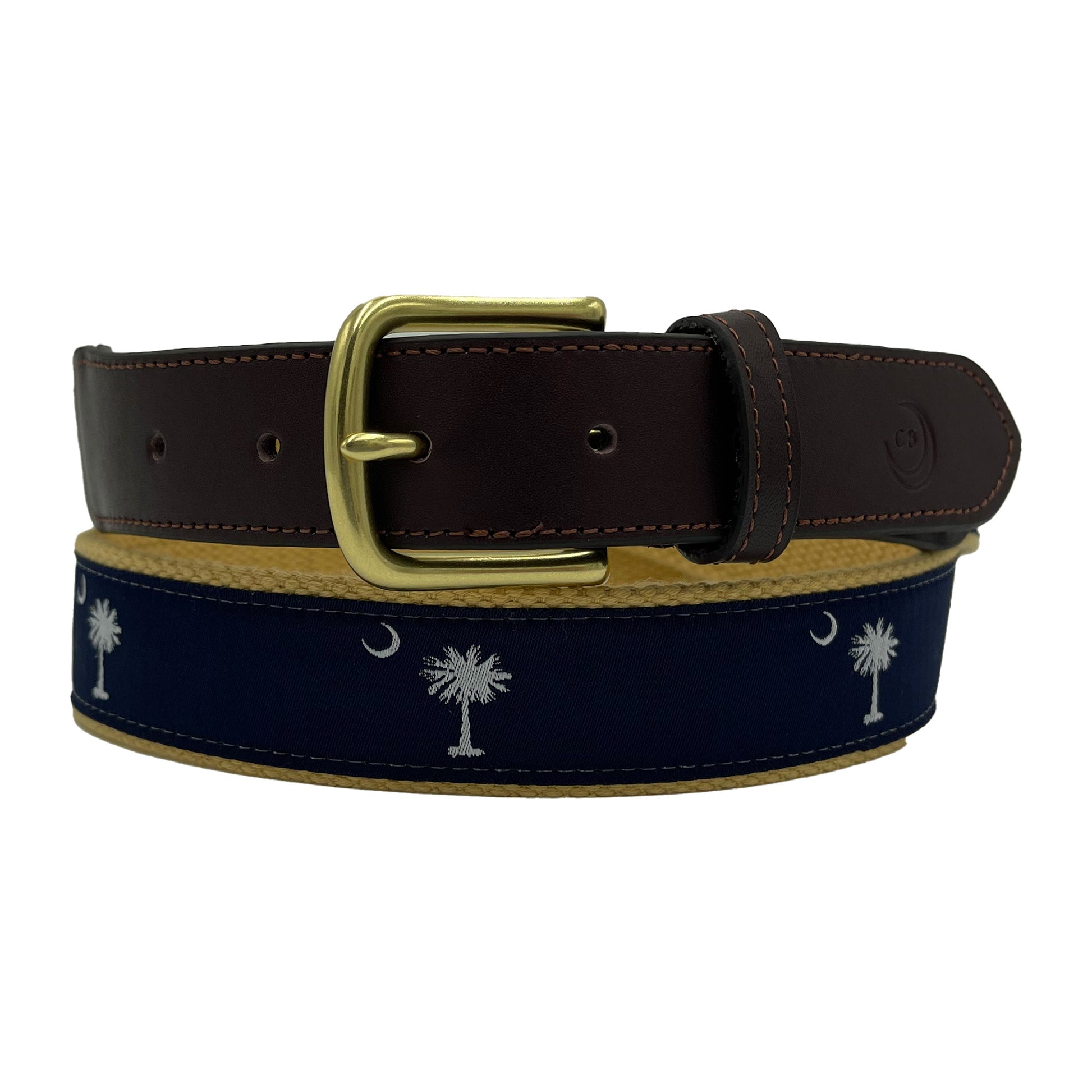 palmetto moon navy blue ribbon on khaki web belt